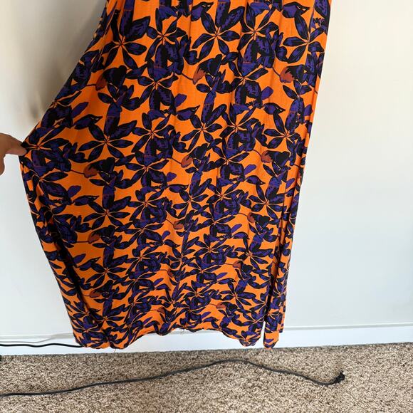 PrettyLittleThing Orange Shadow Leaf Maxi Dress Size 4 Oversized Low Back Beach - Picture 5 of 10